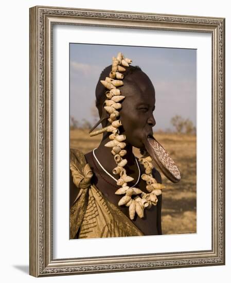 Portrait of a Mursi Woman with Clay Lip Plate, Lower Omo Valley, Ethiopia-Gavin Hellier-Framed Photographic Print