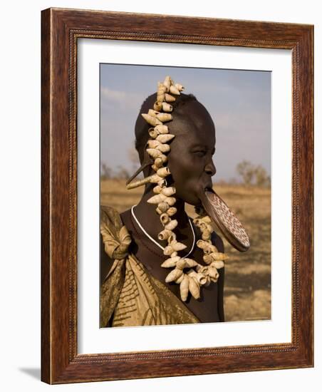 Portrait of a Mursi Woman with Clay Lip Plate, Lower Omo Valley, Ethiopia-Gavin Hellier-Framed Photographic Print