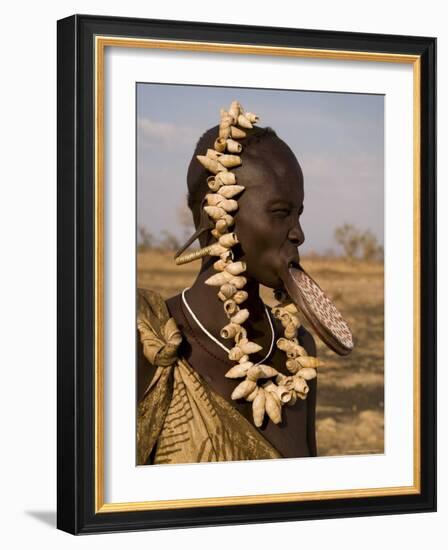 Portrait of a Mursi Woman with Clay Lip Plate, Lower Omo Valley, Ethiopia-Gavin Hellier-Framed Photographic Print