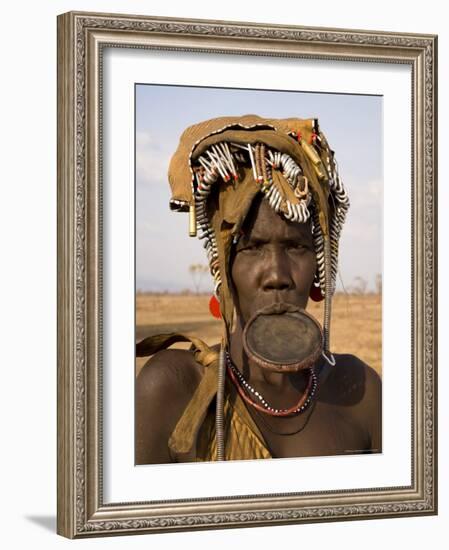 Portrait of a Mursi Woman with Clay Lip Plate, Lower Omo Valley, Ethiopia-Gavin Hellier-Framed Photographic Print