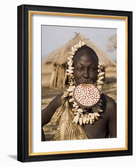 Portrait of a Mursi Woman with Clay Lip Plate, Lower Omo Valley, Ethiopia-Gavin Hellier-Framed Photographic Print