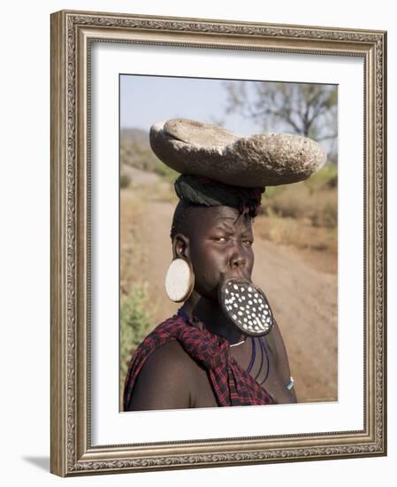 Portrait of a Mursi Woman with Clay Lip Plate, Lower Omo Valley, Ethiopia-Gavin Hellier-Framed Photographic Print