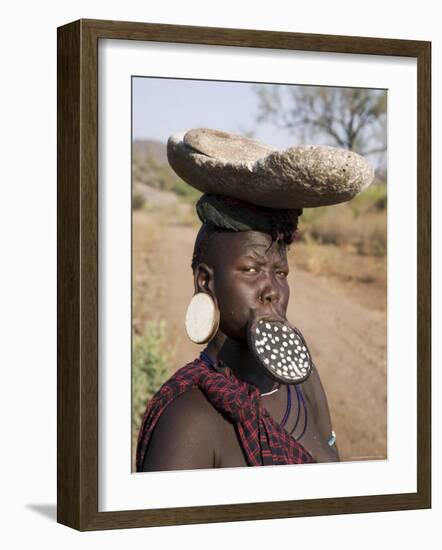 Portrait of a Mursi Woman with Clay Lip Plate, Lower Omo Valley, Ethiopia-Gavin Hellier-Framed Photographic Print