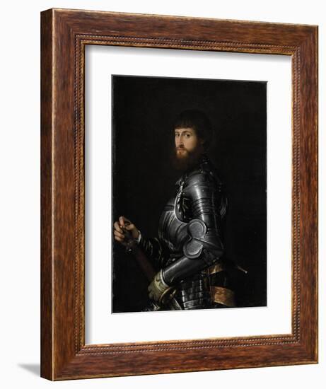 Portrait of a Nobleman in Armor-Giambattista Moroni & Lorenzo Lotto-Framed Art Print