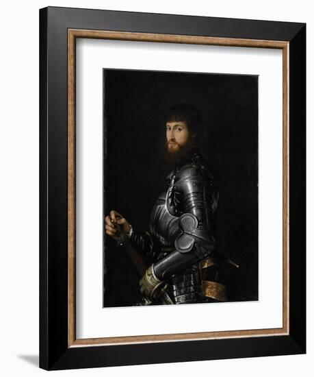 Portrait of a Nobleman in Armor-Giambattista Moroni & Lorenzo Lotto-Framed Art Print