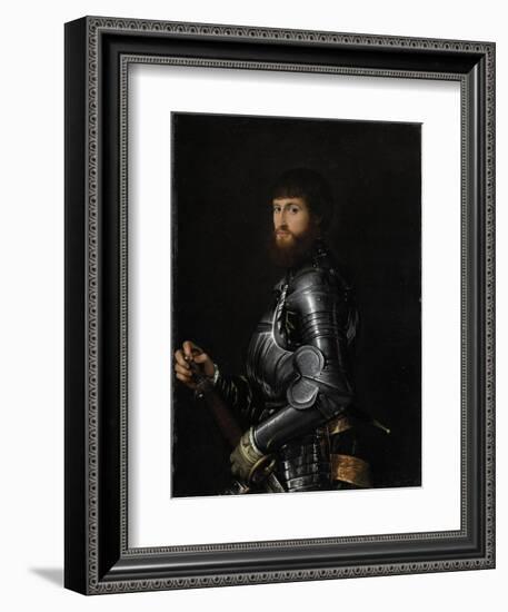 Portrait of a Nobleman in Armor-Giambattista Moroni & Lorenzo Lotto-Framed Art Print