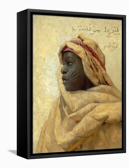 Portrait of a Nubian (Oil on Panel)-Peder Monsted-Framed Premier Image Canvas