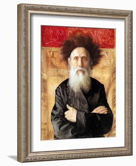 Portrait of a Rabbi before Torah Curtain-Isidor Kaufmann-Framed Art Print