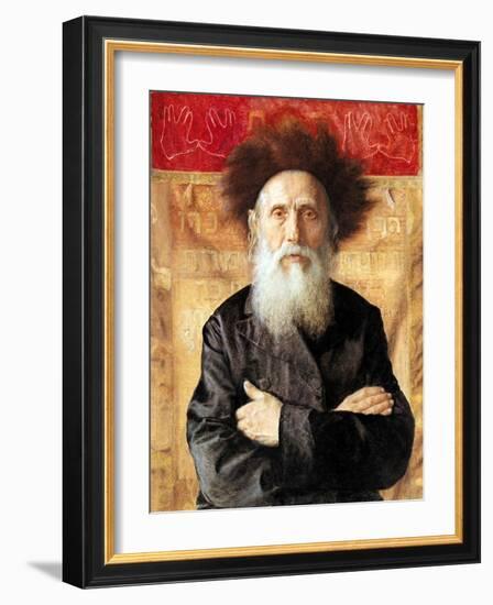 Portrait of a Rabbi before Torah Curtain-Isidor Kaufmann-Framed Art Print