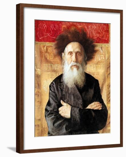 Portrait of a Rabbi before Torah Curtain-Isidor Kaufmann-Framed Art Print