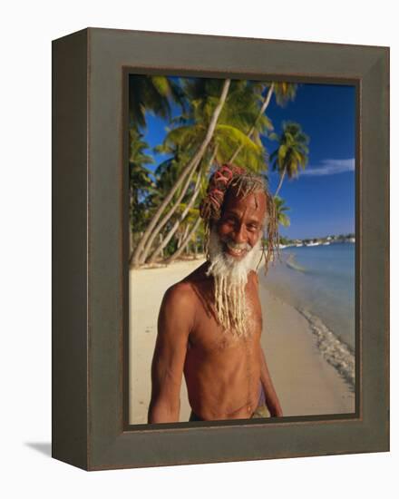 Portrait of a Rasta Man at Pigeon Point, Tobago, Trinidad and Tobago, West Indies, Caribbean-Gavin Hellier-Framed Premier Image Canvas