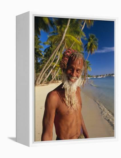 Portrait of a Rasta Man at Pigeon Point, Tobago, Trinidad and Tobago, West Indies, Caribbean-Gavin Hellier-Framed Premier Image Canvas