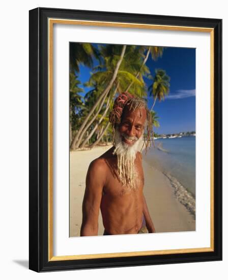 Portrait of a Rasta Man at Pigeon Point, Tobago, Trinidad and Tobago, West Indies, Caribbean-Gavin Hellier-Framed Photographic Print