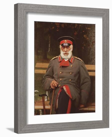 Portrait of a Russian General Seated on a Bench, 1882-Ivan Nikolaevich Kramskoi-Framed Giclee Print