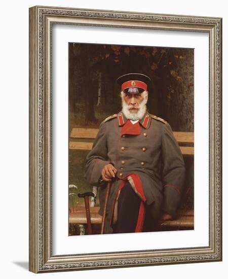 Portrait of a Russian General Seated on a Bench, 1882-Ivan Nikolaevich Kramskoi-Framed Giclee Print