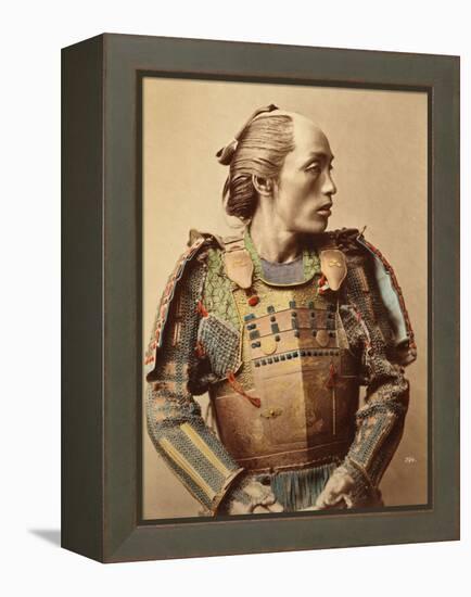 Portrait of a Samurai of Old Japan Armed with Full Body Armour, 1890 (Hand Coloured Albumen Photo)-null-Framed Premier Image Canvas