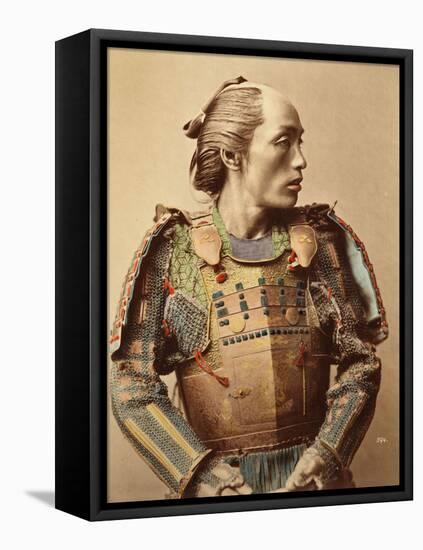 Portrait of a Samurai of Old Japan Armed with Full Body Armour, 1890 (Hand Coloured Albumen Photo)-null-Framed Premier Image Canvas