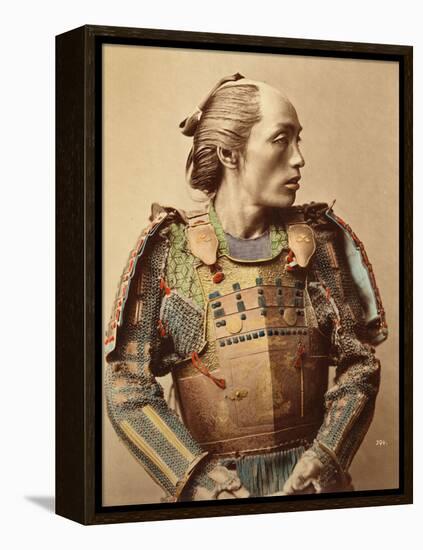 Portrait of a Samurai of Old Japan Armed with Full Body Armour, 1890 (Hand Coloured Albumen Photo)-null-Framed Premier Image Canvas
