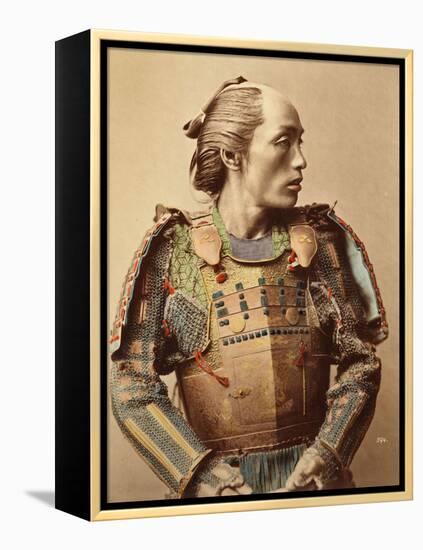 Portrait of a Samurai of Old Japan Armed with Full Body Armour, 1890 (Hand Coloured Albumen Photo)-null-Framed Premier Image Canvas