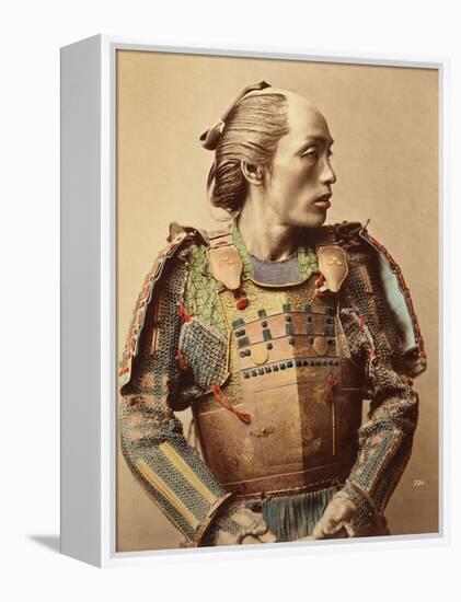 Portrait of a Samurai of Old Japan Armed with Full Body Armour, 1890 (Hand Coloured Albumen Photo)-null-Framed Premier Image Canvas