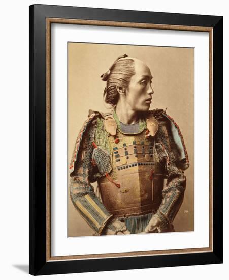 Portrait of a Samurai of Old Japan Armed with Full Body Armour, 1890 (Hand Coloured Albumen Photo)-null-Framed Photographic Print