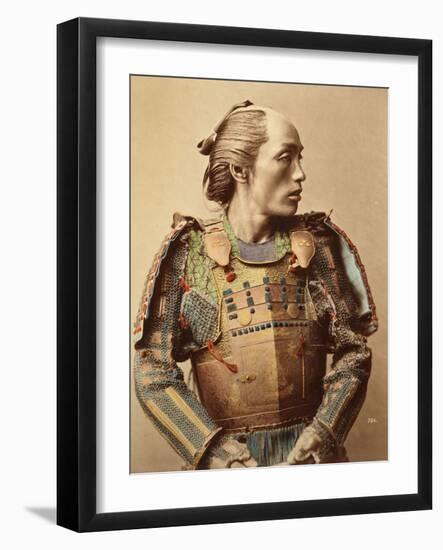 Portrait of a Samurai of Old Japan Armed with Full Body Armour, 1890 (Hand Coloured Albumen Photo)-null-Framed Photographic Print