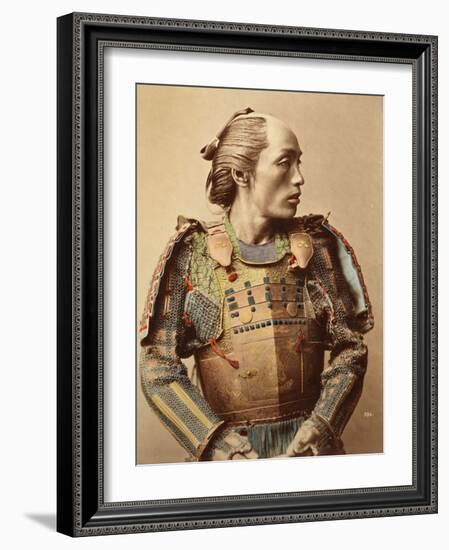 Portrait of a Samurai of Old Japan Armed with Full Body Armour, 1890 (Hand Coloured Albumen Photo)-null-Framed Photographic Print