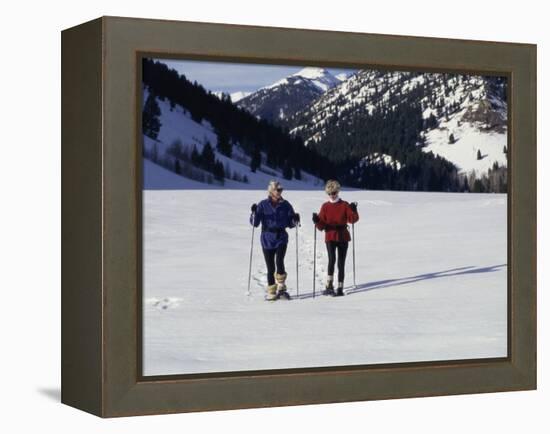 Portrait of a Senior Woman and a Young Woman Standing Wearing Skis-null-Framed Premier Image Canvas
