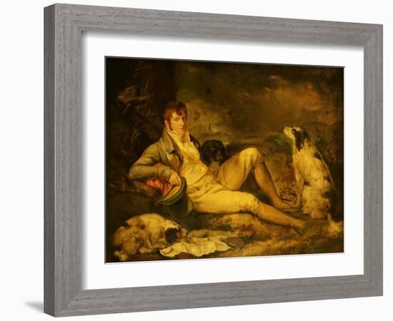 Portrait of a Sportsman, Traditionally Identified as Colonel Thornton, with His Two Spaniels-George Morland-Framed Giclee Print