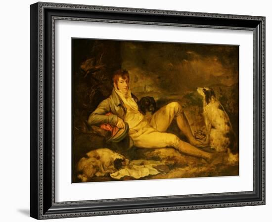 Portrait of a Sportsman, Traditionally Identified as Colonel Thornton, with His Two Spaniels-George Morland-Framed Giclee Print