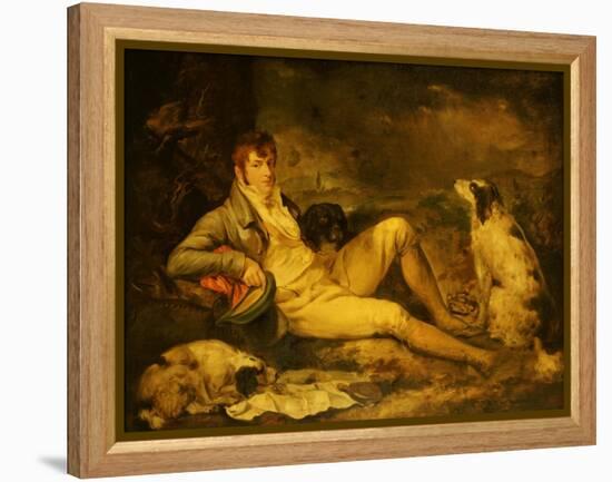 Portrait of a Sportsman, Traditionally Identified as Colonel Thornton, with His Two Spaniels-George Morland-Framed Premier Image Canvas