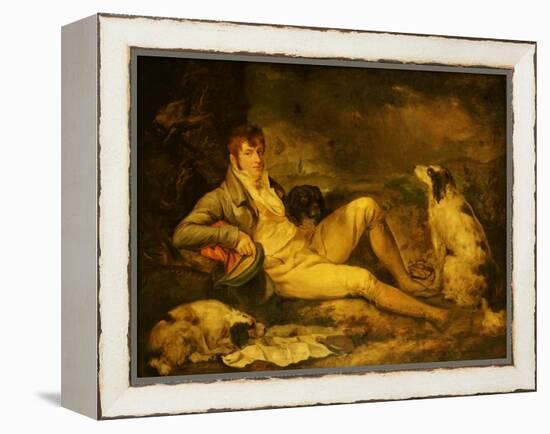 Portrait of a Sportsman, Traditionally Identified as Colonel Thornton, with His Two Spaniels-George Morland-Framed Premier Image Canvas