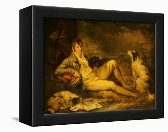 Portrait of a Sportsman, Traditionally Identified as Colonel Thornton, with His Two Spaniels-George Morland-Framed Premier Image Canvas