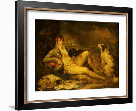 Portrait of a Sportsman, Traditionally Identified as Colonel Thornton, with His Two Spaniels-George Morland-Framed Giclee Print