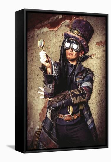 Portrait Of A Steampunk Man In The Ruins-prometeus-Framed Stretched Canvas