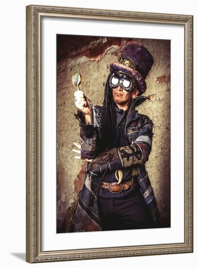 Portrait Of A Steampunk Man In The Ruins-prometeus-Framed Art Print