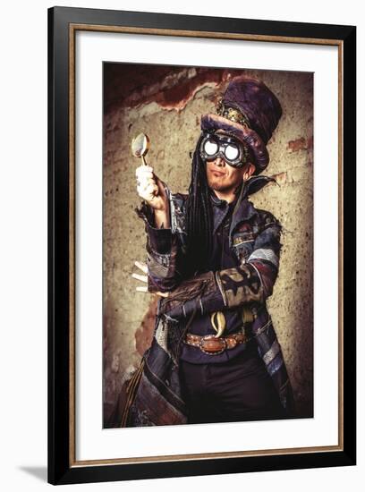 Portrait Of A Steampunk Man In The Ruins-prometeus-Framed Art Print