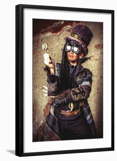 Portrait Of A Steampunk Man In The Ruins-prometeus-Framed Art Print