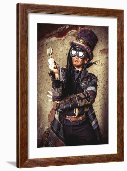 Portrait Of A Steampunk Man In The Ruins-prometeus-Framed Art Print