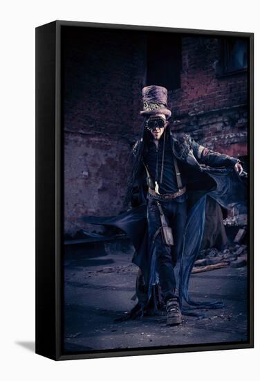 Portrait Of A Steampunk Man In The Ruins-prometeus-Framed Stretched Canvas