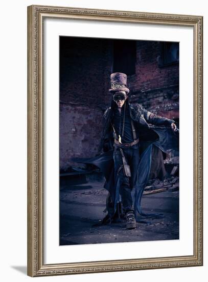 Portrait Of A Steampunk Man In The Ruins-prometeus-Framed Art Print