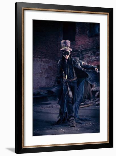 Portrait Of A Steampunk Man In The Ruins-prometeus-Framed Art Print