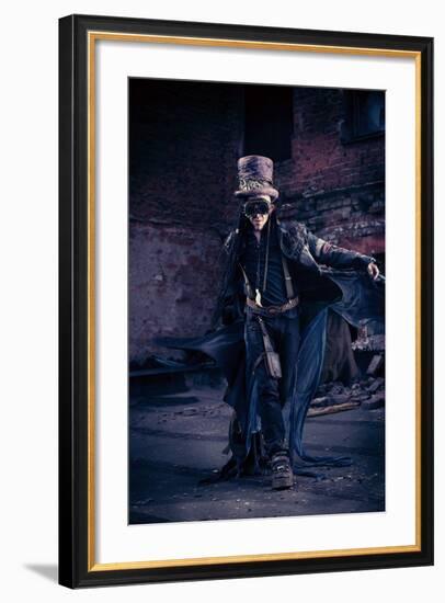 Portrait Of A Steampunk Man In The Ruins-prometeus-Framed Art Print