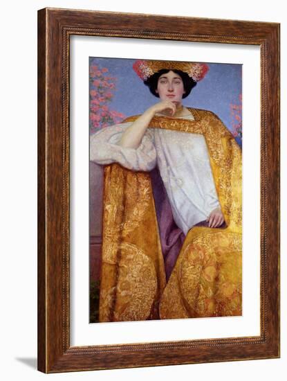 Portrait of a Woman in a Golden Dress, Painted in Collaboration with Ernst Klimt (1864-92) Franz…-Gustav Klimt-Framed Giclee Print