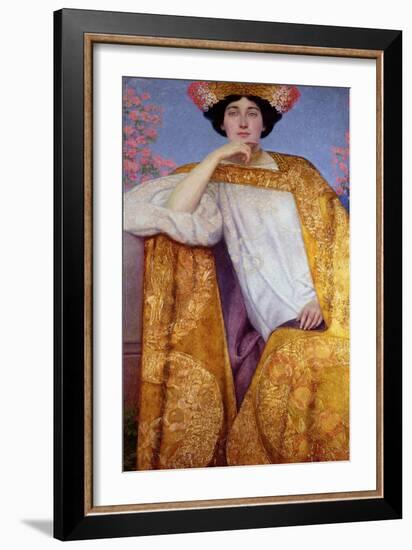 Portrait of a Woman in a Golden Dress, Painted in Collaboration with Ernst Klimt (1864-92) Franz…-Gustav Klimt-Framed Giclee Print