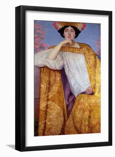 Portrait of a Woman in a Golden Dress, Painted in Collaboration with Ernst Klimt (1864-92) Franz…-Gustav Klimt-Framed Giclee Print