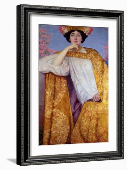 Portrait of a Woman in a Golden Dress, Painted in Collaboration with Ernst Klimt (1864-92) Franz…-Gustav Klimt-Framed Giclee Print