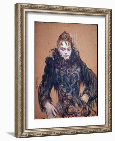 Portrait of a Woman in the Black Boa - Oil on Cardboard, 1892-Henri de Toulouse-Lautrec-Framed Giclee Print