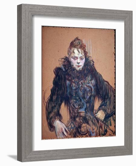 Portrait of a Woman in the Black Boa - Oil on Cardboard, 1892-Henri de Toulouse-Lautrec-Framed Giclee Print