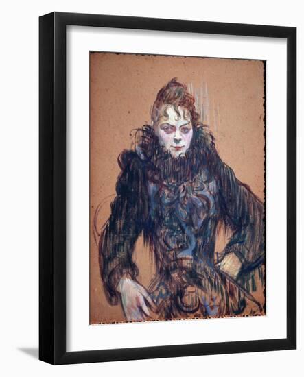 Portrait of a Woman in the Black Boa - Oil on Cardboard, 1892-Henri de Toulouse-Lautrec-Framed Giclee Print